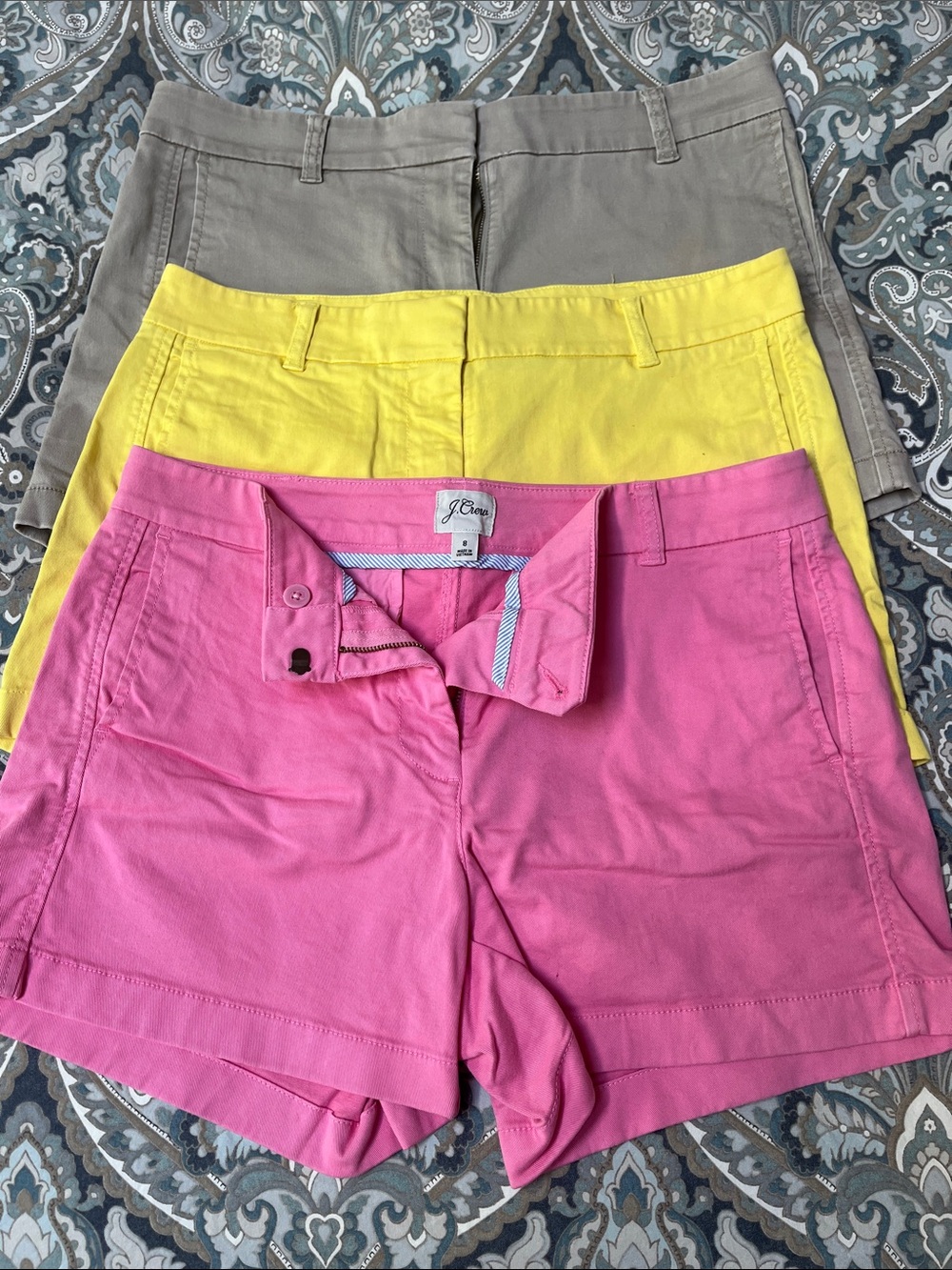 J. Crew Pink, Yellow & Gray Chino Shorts Trio